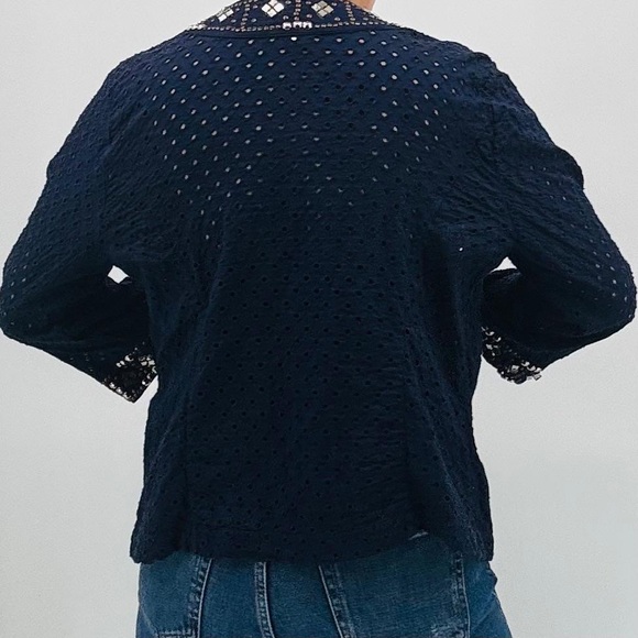 Chico’s Boho Eyelet Crochet Beaded Studded Sequins Coastal Open Cardigan Jacket - Picture 7 of 16